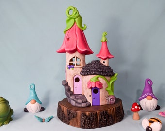 Bell Flower Fairy Manor | Fairy Garden Decor | Fantasy Fairy Castle | Cobblestone Fairy House | Fairy Tower | Luxury Fairy Estate