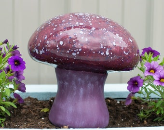 Purple Garden Mushroom | Mushroom Yard Art | Shroom Ceramic Art | Fungi Garden Statue | Retro Home Decor