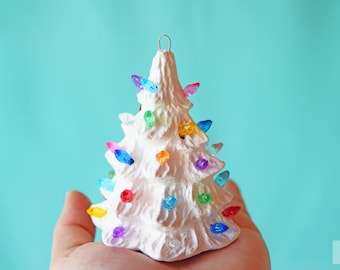 Multicolor Ceramic Christmas Tree Ornament - Tiny White Multicolor Ceramic Tree