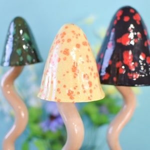 Whimsical Ceramic Mushroom Garden Stakes: Boho Yard Art Decor for Fairy Gardens & Father&#39;s Day