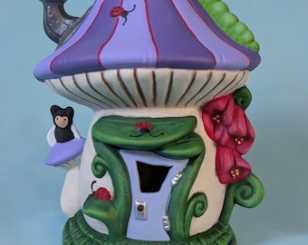 Fairy House | Caterpillar House | Tea Light Holder | Ceramic House  | Gift For Mom | Outdoor Fairy Garden House | Miniature Mushroom House
