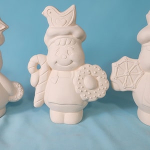 Set of 3 Bisque (Unpainted) Christmas Gingerbread Bakers | Holiday Home Decor | Gingerbread Cookie People