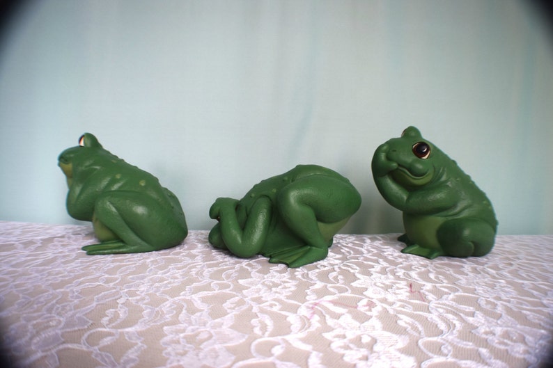 Speak No Evil Frog Yard Art Frog Patio Decor Gardening Decor Cute Ceramic Frog Frog with warts Quiet Frog Set of three image 5