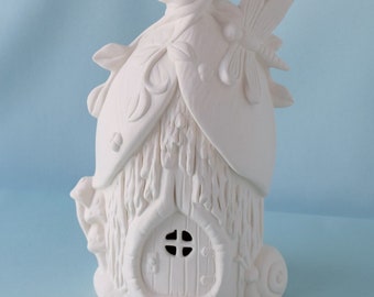 Unpainted Ceramic Fairy Dragonfly House: DIY Garden Art Project for Crafters & Painters