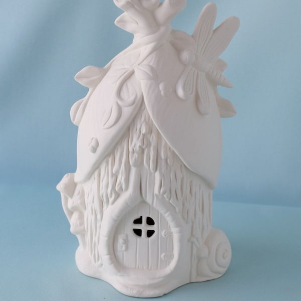 Bisque ceramic fairy house -Dragonfly House - DIY Ceramics - Painting project