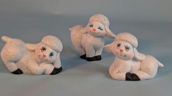 Ceramic Lambs - Set of 3 Spring Lambs - Baby Sheep- Cute Little
