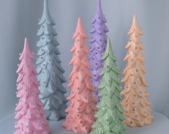 Pastel Ceramic Spring Tree - Lighted Christmas tree for Spring - Fairy Garden Tree