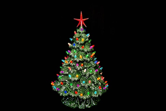 Tabletop Christmas Tree Vintage Style Electric Lighted Etsy