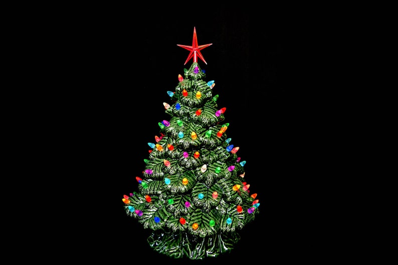 Large 14 Inch Ceramic Tabletop Christmas Spruce Tree - Vintage-Inspired Holiday Decoration