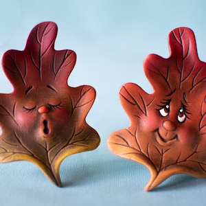 Ceramic Oak Leaf Pair: Autumn Entryway Decor, Fall Mantle Art, Halloween Party Gift Idea