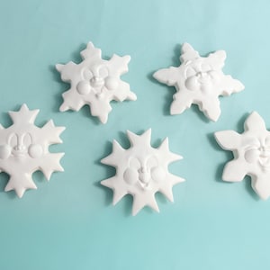 Ready To Paint | 5 Snowflake Ornaments | DIY Christmas Ornaments | Bisque Ceramic Snowflakes