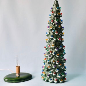 Slim Snowy Pine Ceramic Christmas Tree - Vintage-Inspired Lighted Holiday Decor for Home Village Display