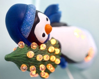 Ceramic Penguin Light - Winter Decor - Christmas Tree - 12.5 Inches Tall -  Penguin light - Christmas Penguin - Gift for mom - Cute