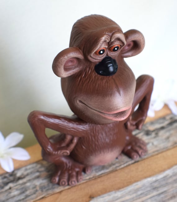 Monkey - Bobble Head - Ceramic - Hand Painted Art - Fine Art