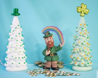 St. Patrick's Day Tree | Slim Ceramic Tree | 9 inches tall | Night Light Tree | Ceramic village tree | gift for mom