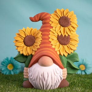 Sunny Sunflower Gnome | Garden Gnome Decor | Sunflower Garden Gnome | Mother's Day Gift | Gift for Gardener | Clay Magic