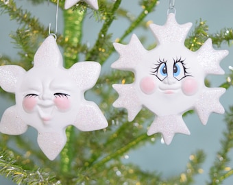 5 Snowflake Christmas ornaments - Christmas ornaments - Ceramic Snowflakes - Teacher gifts - Ornaments for your tree - Sparkly Snowflakes