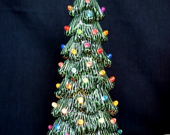 Ceramic Christmas tree - 10.5 inches Tall Slim Tree - Xmas Centerpiece - Christmas Decor - Ceramic Village Tree