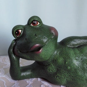 Funny Ceramic Frog Figurine | Frog Garden Decoration | Outdoor Frog Decor | Vintage Decor
