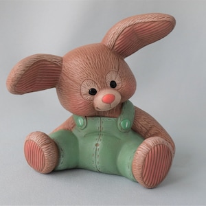 Adorable Spring Easter Bunny in Green Overalls - Ceramic Rabbit Decor for Baby Shower & Basket Gifts