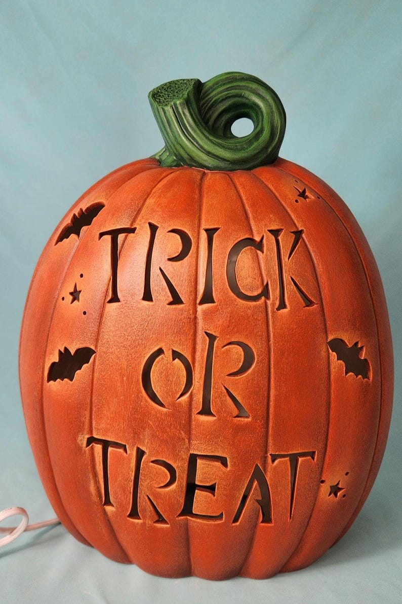Beautiful Light up Trick or Treat Ceramic Pumpkin - Etsy