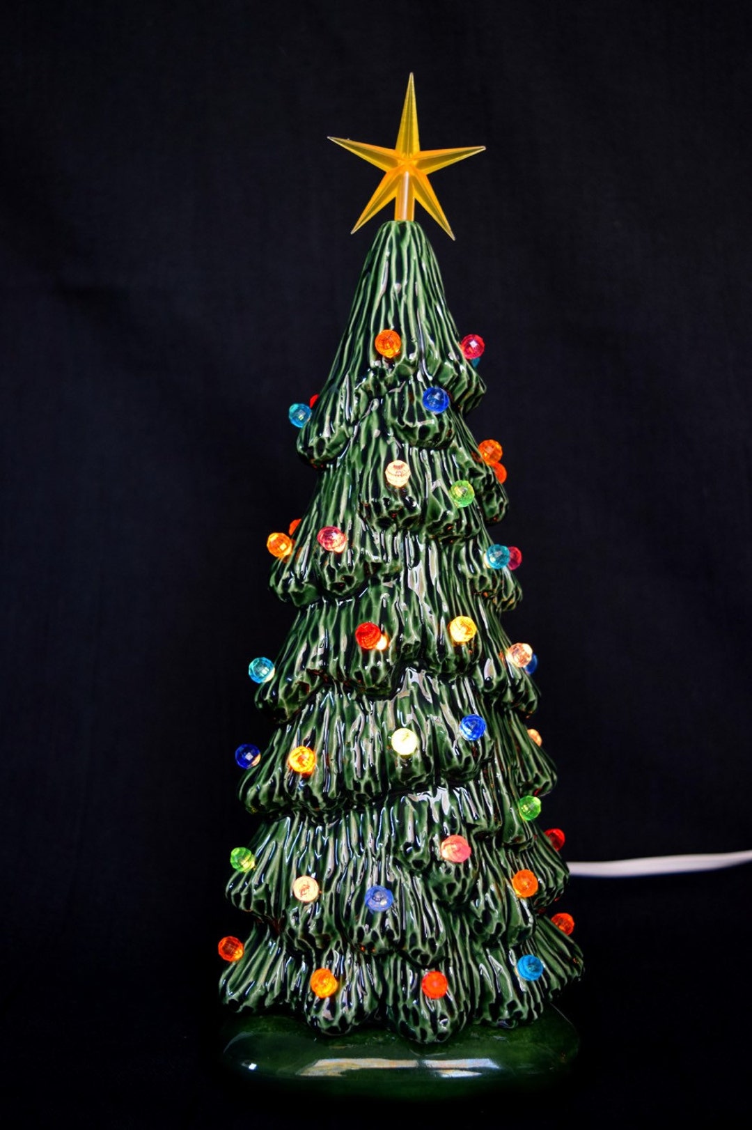 9-inch Slim Lighted Ceramic Christmas Tree Night Light - Vintage ...