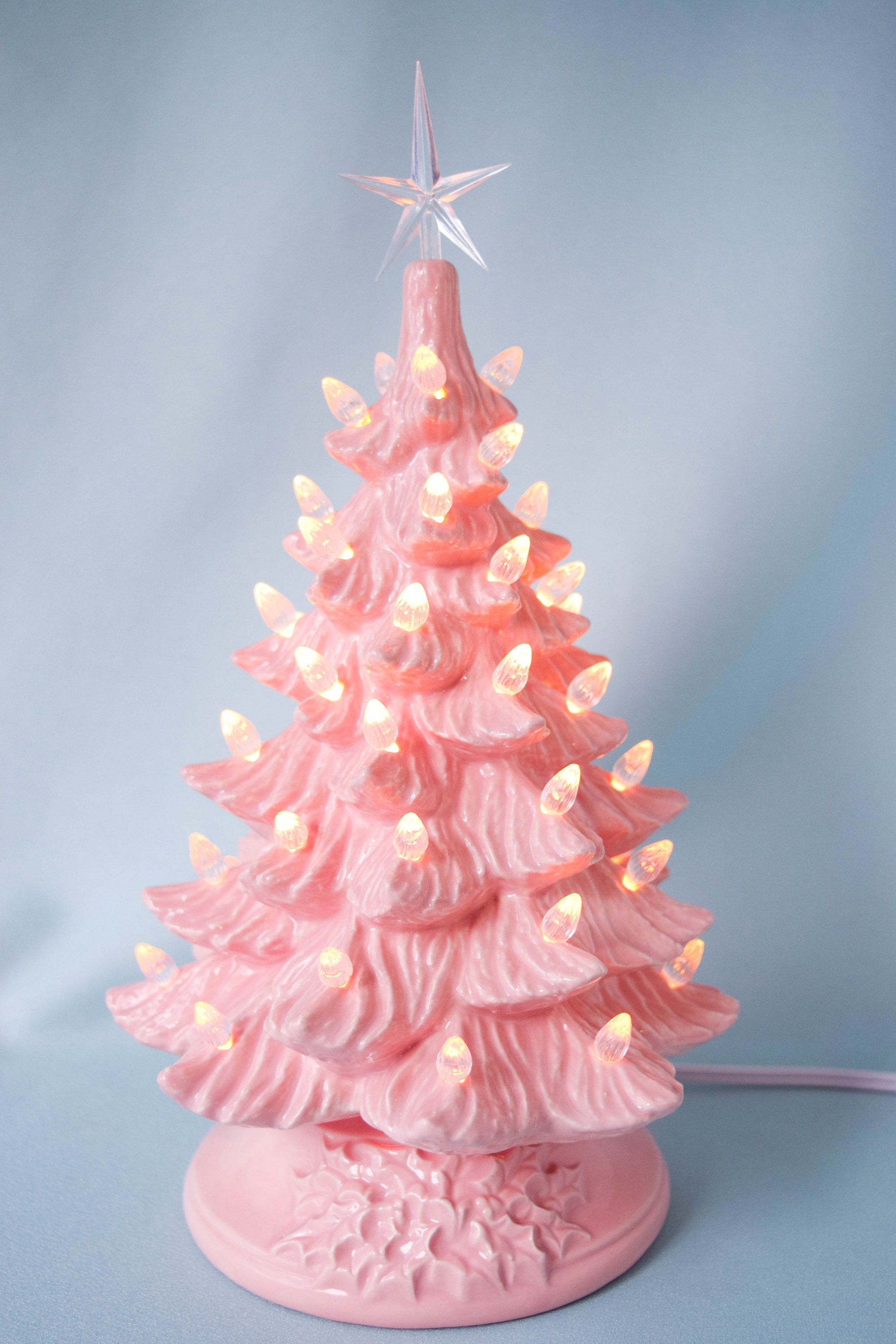 Retro Pink Ceramic Christmas Tree - 11 Inch Tabletop Holiday Decor