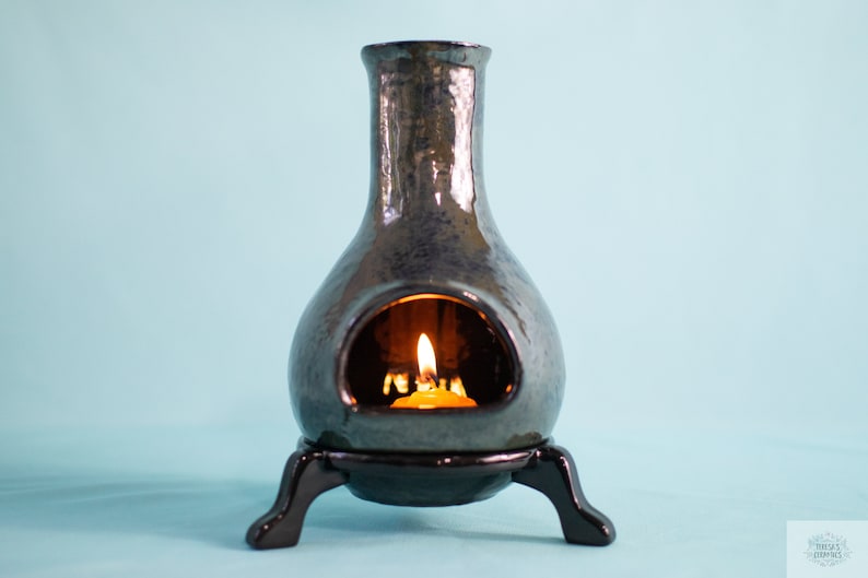 Ceramic Glazed Chimnea Small Candle Holder Boho Incense Holder Rustic Garden Accent Father's Day Gift Cottagecore Decor image 7