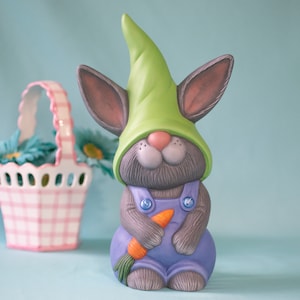 Peter Bunny Gnome | Garden Rabbit Gnome | Bunny With Gnome Hat | Ceramic Garden Art