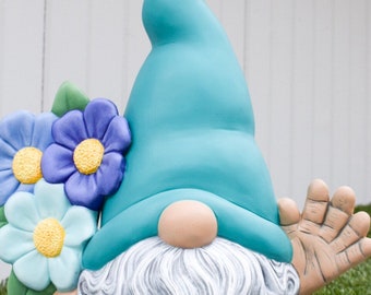 Large Garden Gnome With Flowers | Mothers Day Gift | Scandinavian Summer Gnome | Flower Power Gnome | Summer Gonk | Yard Art