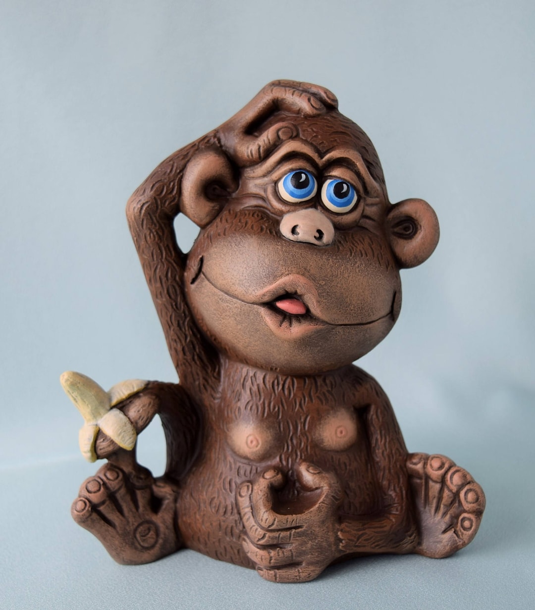 Ceramic Monkey Figurine: Nursery Decor, Baby Shower Gift, Jungle