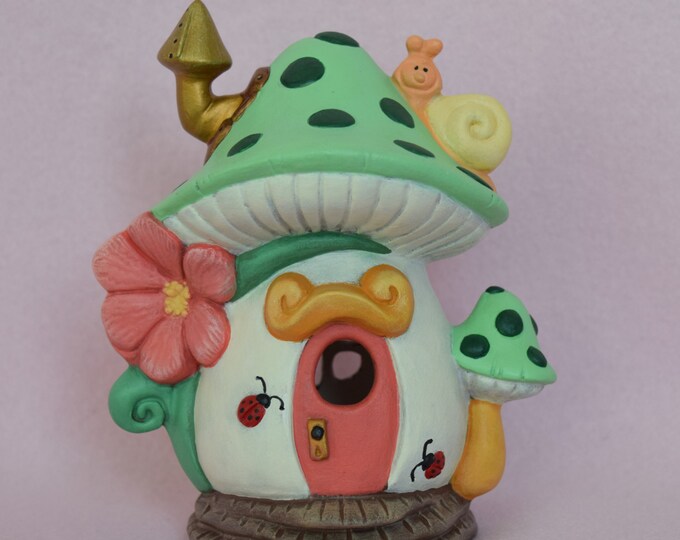 Mushroom Fairy House Polka Dot Fairy House green Fairy House Snail