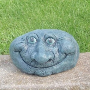Rock Face Yard Art Grandpa Ceramic Stone Face with green eyes Garden Sculpture Father's Day Gift Rock Garden Decor Funny Stone image 10
