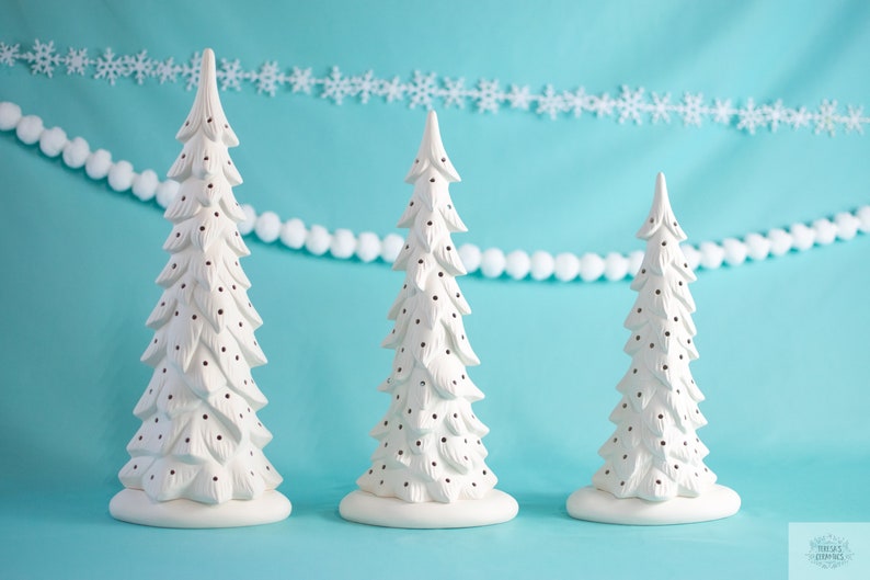 Ready To Paint Select Your Size Wispy Bisque Trees Heirloom Ceramic Tree Winter Holiday Decor Night Light image 1