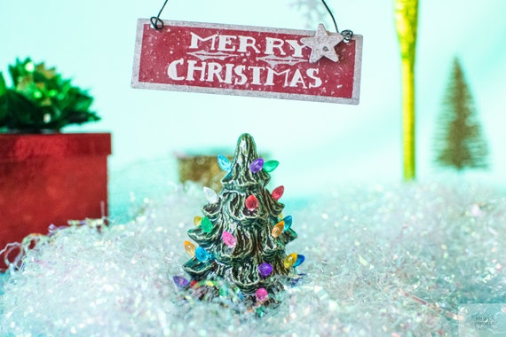 Illuminated Ceramic Mini Christmas Tree Ornament - Vintage-Inspired Heirloom Holiday Decoration Gift
