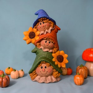 Fall Scarecrow Stack | Fall Garden Decor | Fall Harvest Decor | Farmhouse Decor | Cottagecore Decor | Garden Yard and Porch Decor