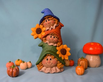 Fall Scarecrow Stack | Fall Garden Decor | Fall Harvest Decor | Farmhouse Decor | Cottagecore Decor | Garden Yard and Porch Decor