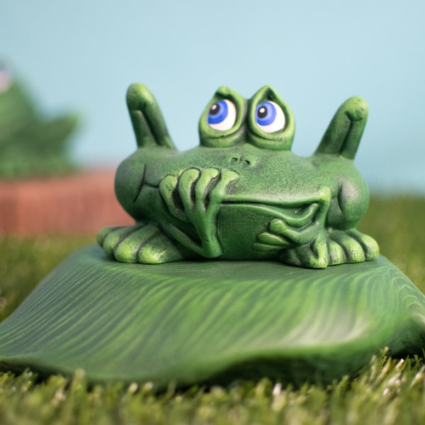 Frog Statue Art | Small Frog Statue | Frog Garden Decor | Ceramic Frog Potted Plant Art