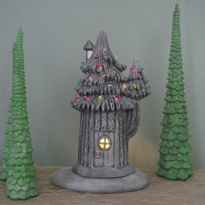 Enchanting Ceramic Fairy Garden House: Lighted Winter Cottage for Miniature Village & Christmas Decor