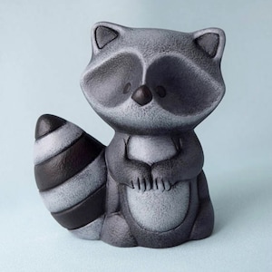 Charming Ceramic Raccoon Sculpture: Woodland Yard Art, Baby Shower Gift & Nursery Decoration