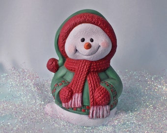 Ceramic Christmas Snowman - Classic Red and Green
