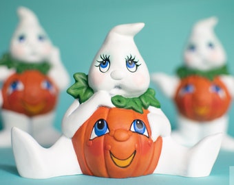 Mini Pumpkin Ghosts | Halloween Boo Babies | Set of Three