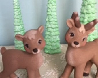 Ceramic Reindeer - Cute Reindeer Couple - Christmas Decoration -  gift under 20 - Stocking stuffers - Santas Deer - Winter Decor