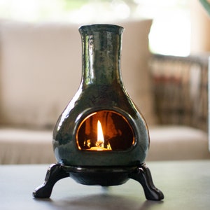 Ceramic Glazed Chimnea Small Candle Holder Boho Incense Holder Rustic Garden Accent Father's Day Gift Cottagecore Decor image 1