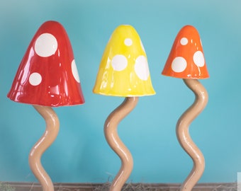 Polka Dot Mushrooms | Tall Mushroom Chimes | Ceramic Garden Mushrooms | 16" Tall Mushrooms