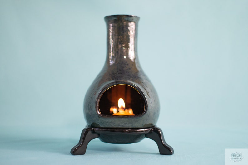 Ceramic Glazed Chimnea Small Candle Holder Boho Incense Holder Rustic Garden Accent Father's Day Gift Cottagecore Decor image 5