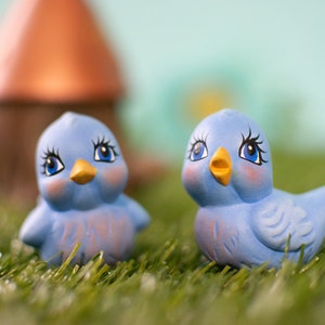Adorable Blue Bird Couple: Woodland Nursery Decor, Baby Shower Gift, Miniature Cake Topper, Handmade Art