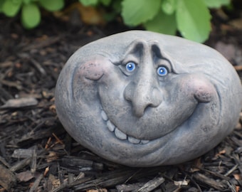 Beady the  Rock | Garden Decor | Yard Art | Housewarming gift |  Rock Face