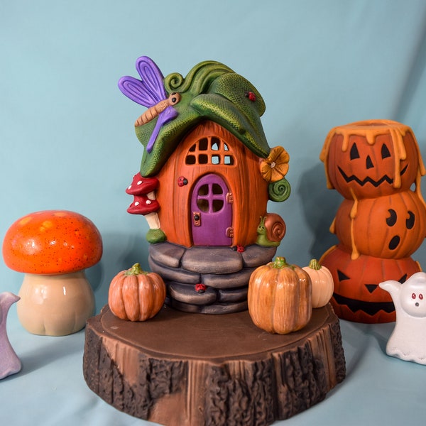 Pumpkin Fairy House | Halloween Fairy Garden | Big Pumpkin Cottage | Spooky Fairy House | Fall Fairy Garden Accessories