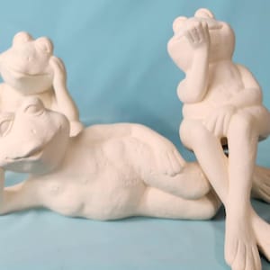 Unpainted Kissing Frog and Laying Frog Bisque Ceramic